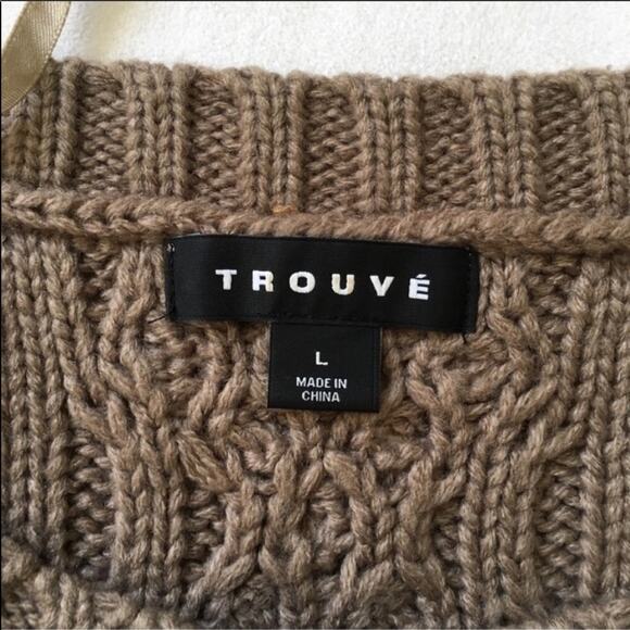 NORDSTROM Trouve Open Weave Camel Pullover Sweater Chunky Knit Boxy Boho L - Picture 6 of 8